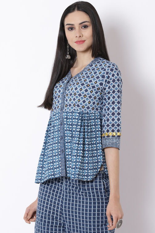 Indigo Cotton Flared Indie Top image number 3