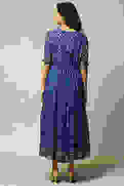 Coblt Blue Polyester Kalidar Printed Dress image number 3