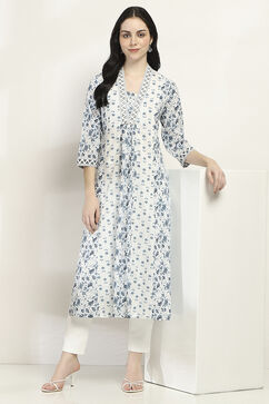 White Cotton A-Line Kurta image number 0