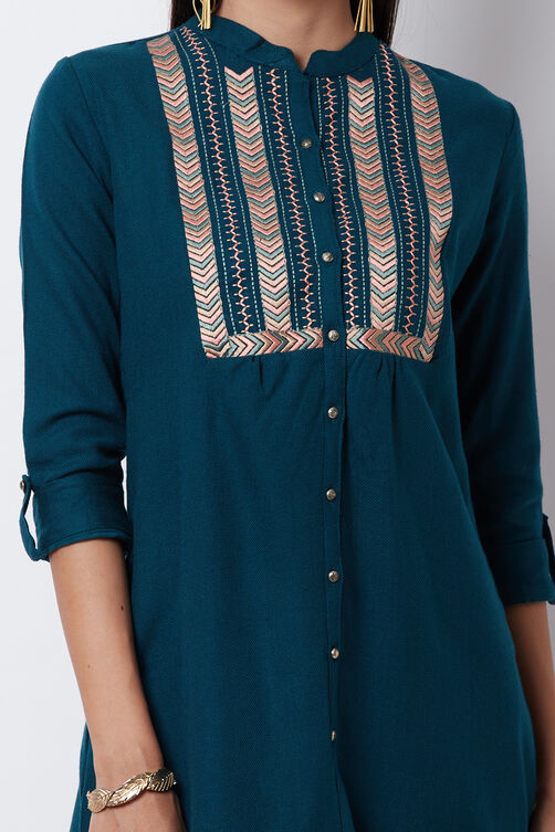 Teal Green Poly Cotton Flared Tunic image number 1