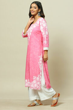 Pink LIVA Straight Kurta image number 2