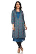 Teal Blue Flared Viscose Jacket image number 4