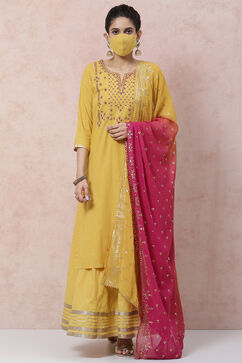 Mustard Cotton Straight Suit Set image number 4