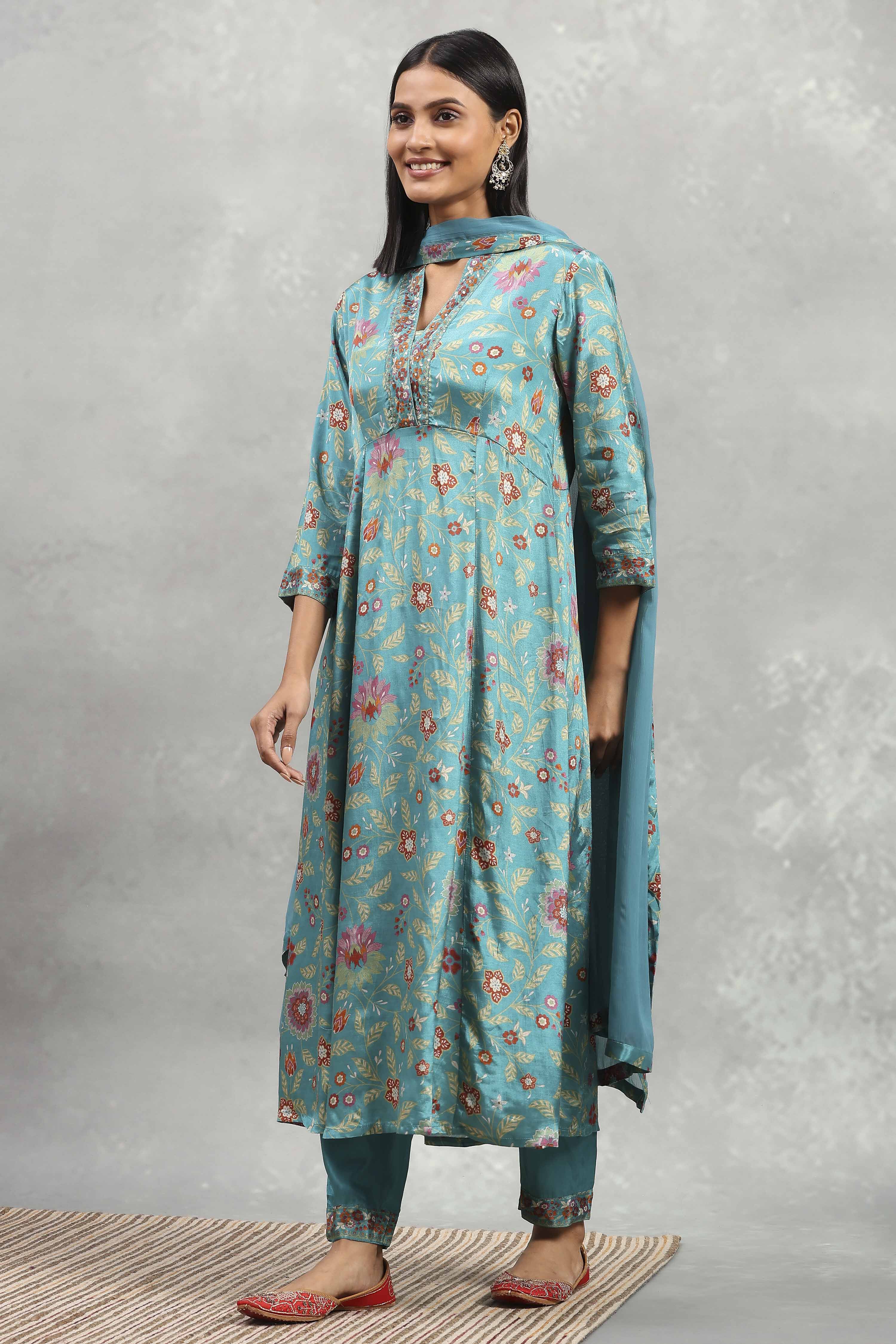 Red Viscose Rayon Printed Kalidar Suit Set image number 3