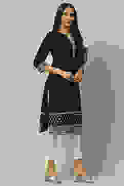 Black Cotton Staight Kurta image number 4