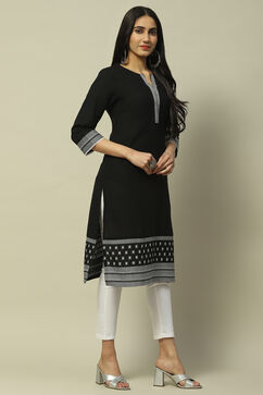 Black Cotton Staight Kurta image number 4