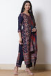 Navy Blue Acrylic Straight Suit Set image number 4
