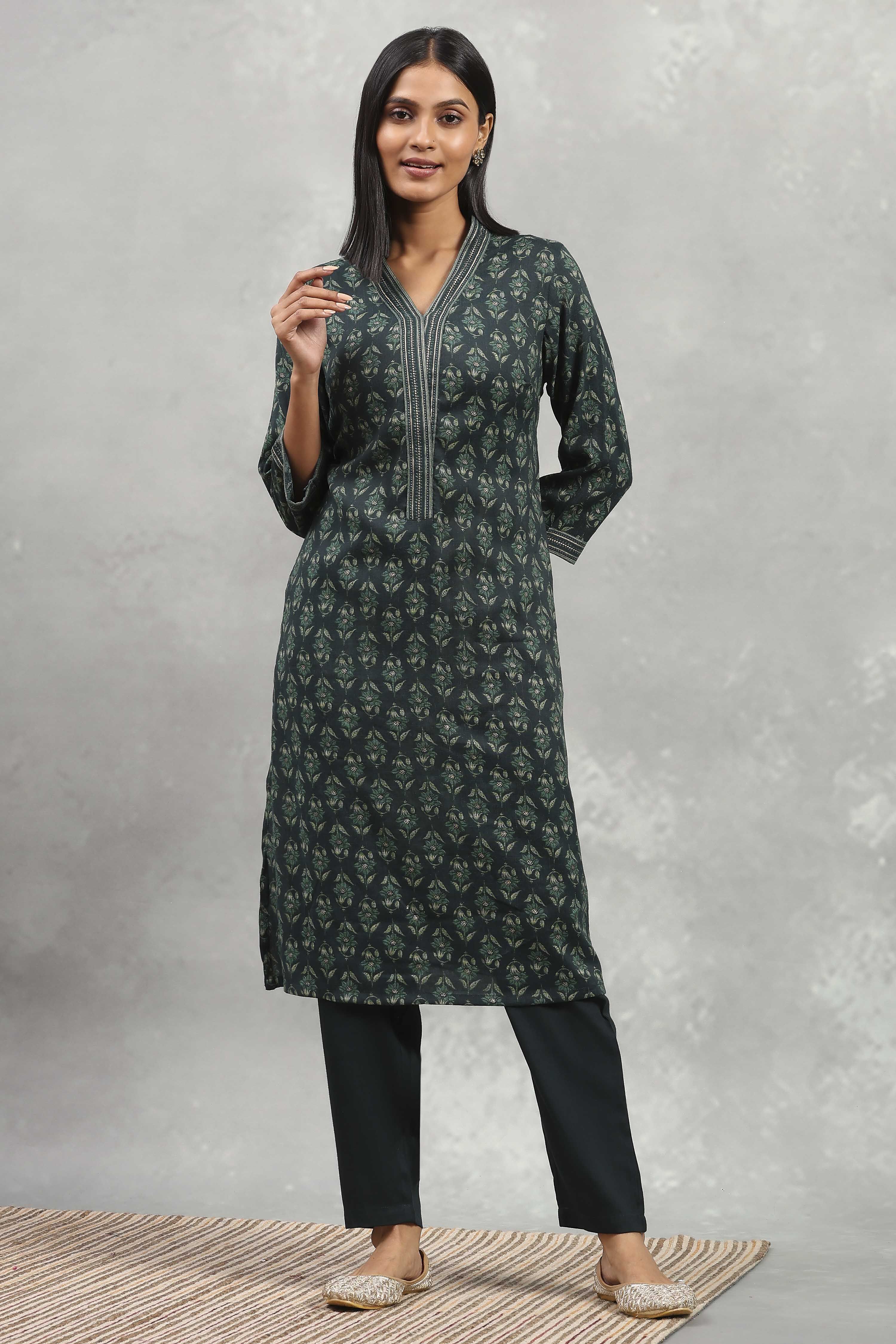 Brown Viscose Blend Printed Straight Kurta Pants Set image number 6