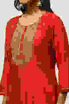Rust Red Yarn Dyed Straight Festive Suit Set image number 1