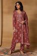 Red Polyester Straight Printed Suit Set image number 7