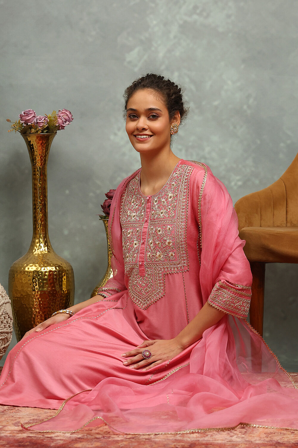 Blue Viscose Blend Embroidered Kalidar Suit Set image number 6