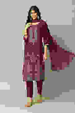 Purple LIVA Straight Printed Kurta Palazzo Suit Set image number 0