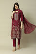 Rust LIVA Straight Printed Kurta Palazzo Suit Set image number 0