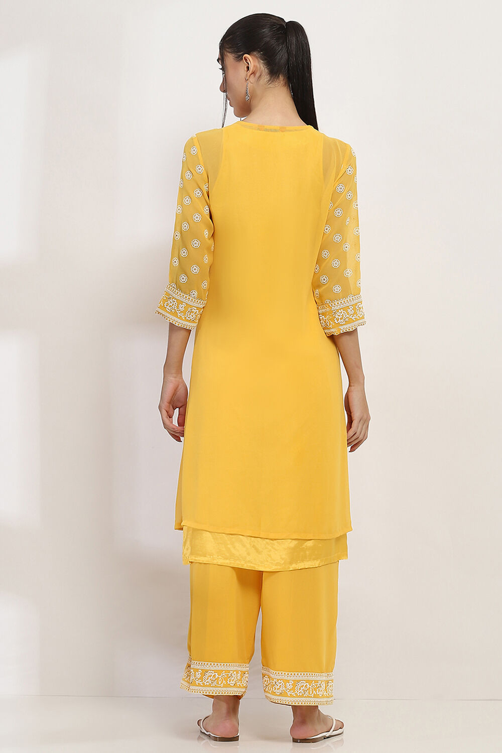 Mustard Yellow Printed Front-Open Kurta image number 3