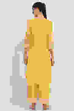 Mustard Yellow Printed Front-Open Kurta image number 3
