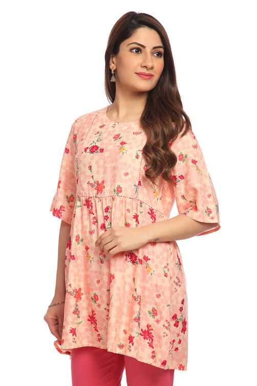 Peach Flared Viscose Indie Top image number 2