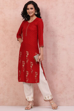 Red LIVA Straight Kurta image number 5