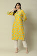 Mustard LIVA Straight Printed Kurta image number 0