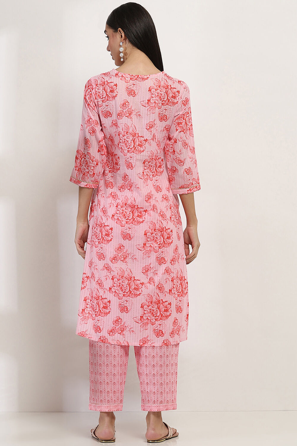 Pink Cotton Printed Straight Suit Set image number 4