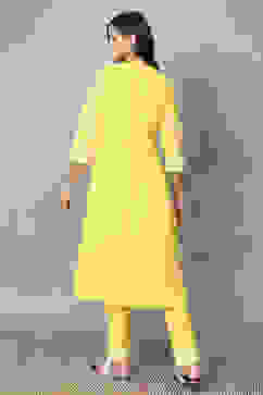 Yellow Cotton Gathered Suit Sets image number 4