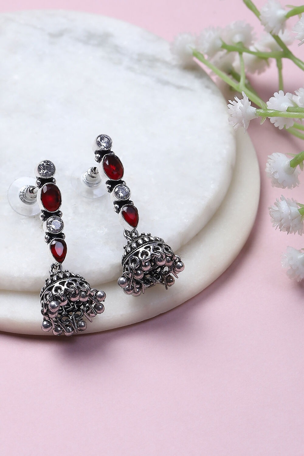 Red-White Alloy Jhumkas image number 0