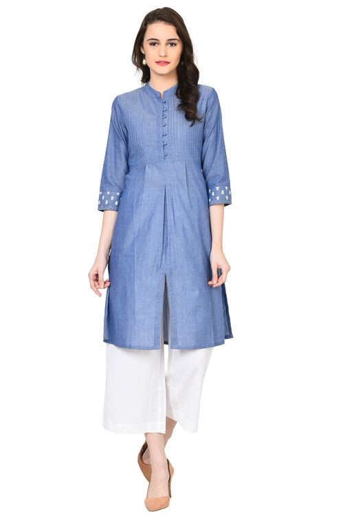 Blue Straight Chambray Kurta image number 0