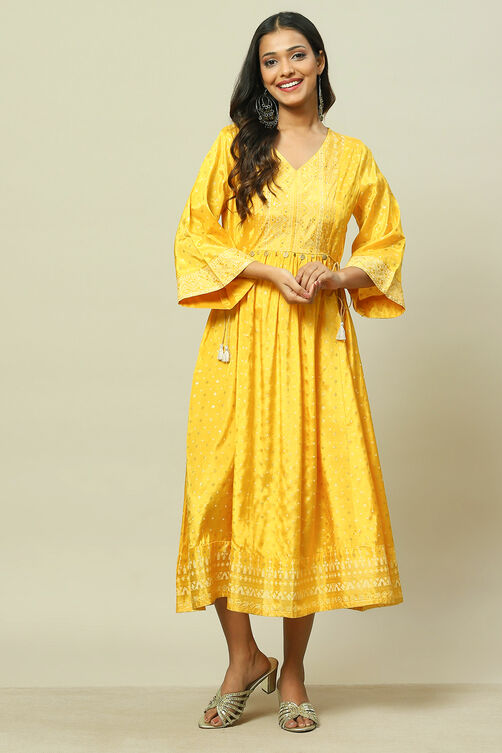 Mustard Viscose Kalidar Dress image number 5