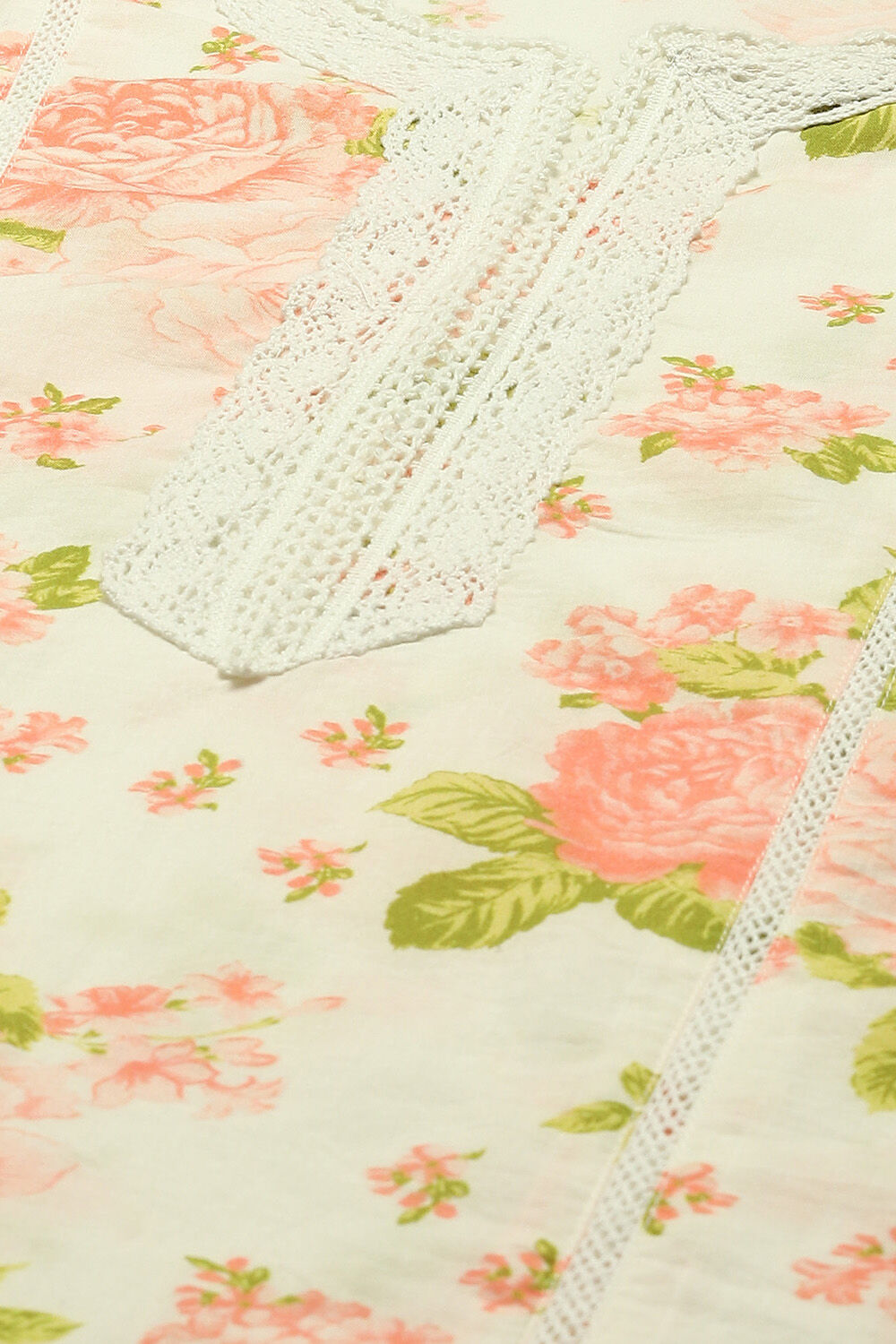 White Cambric Floral Printed Straight Kurta Set image number 1