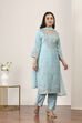 Blue Viscose Polyester Straight Suit Sets image number 5