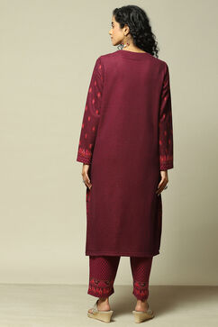 Wine Cotton Blend Straight Printed Kurta Palazzo Suit Set image number 5