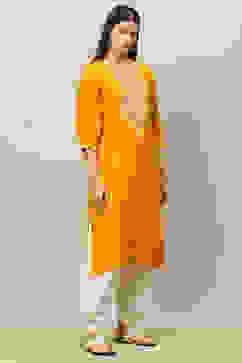 Yellow Viscose Blend Straight Kurta image number 4