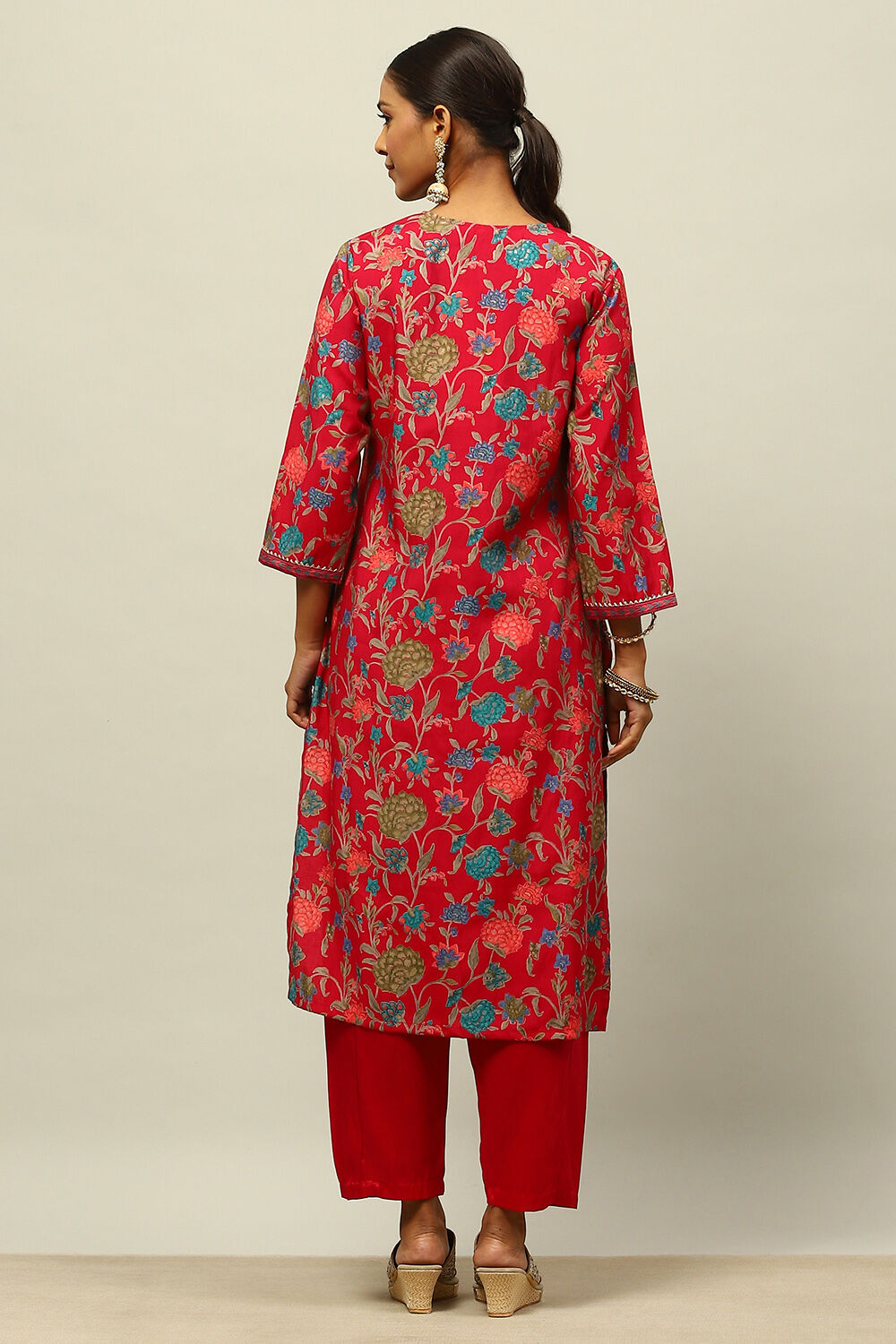 Pink Viscose Blend Straight Printed Kurta Salwar Suit Set image number 4
