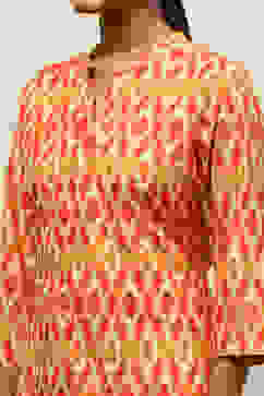 Orange Cotton Printed Straight Kurta image number 1