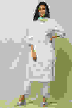 White Cambric Floral Printed Straight Kurta Set image number 0