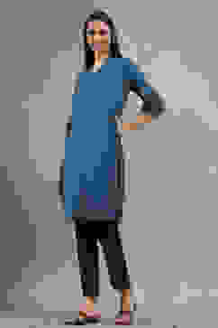 Teal Solid Straight Kurta image number 2