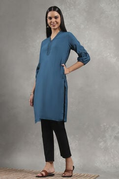 Teal Viscose Blend Solid Straight Kurta image number 2