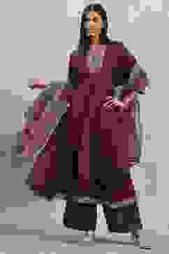 Purple Viscose Rayon Embroidered Kalidar Suit Set image number 0