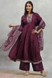 Purple Viscose Rayon Embroidered Kalidar Suit Set image number 0