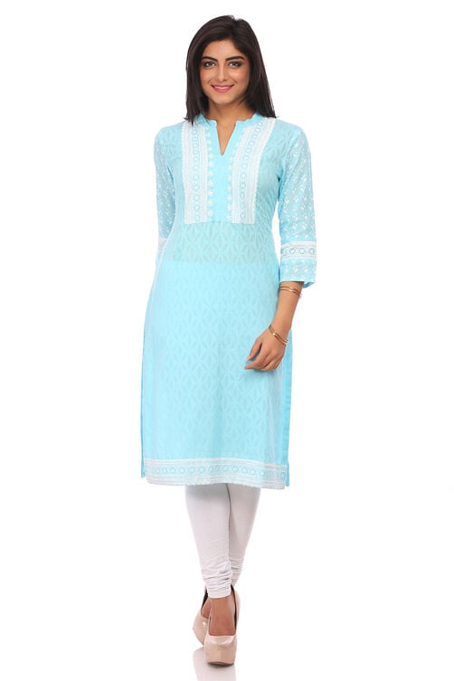 Sky Blue Cotton Straight Kurta image number 0
