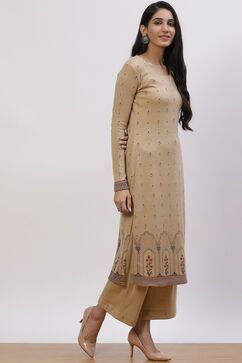 Beige Acrylic Straight Suit Set image number 3