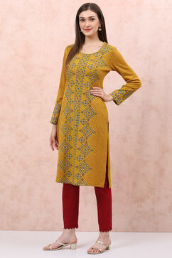 Mustard Acrylic Straight Kurta image number 0