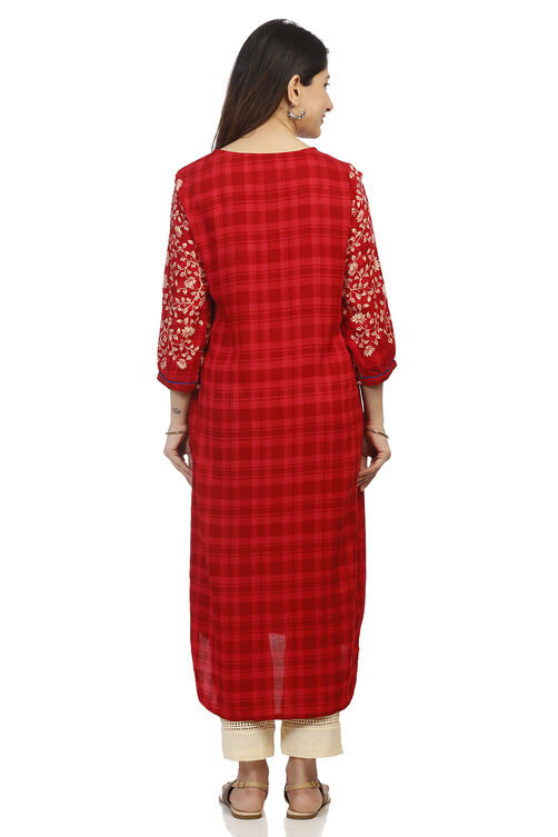Maroon Straight Viscose Kurta image number 4