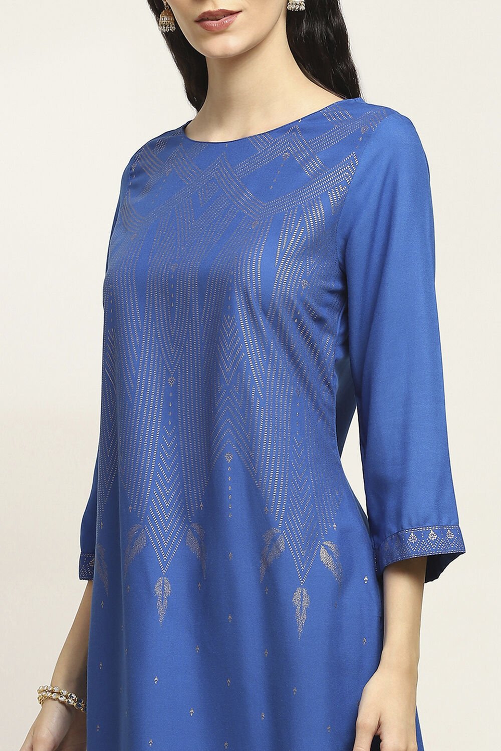 Blue Printed Straight Kurta image number 1
