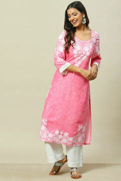 Pink LIVA Straight Kurta image number 0