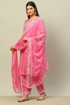 Pink Viscose Blend Straight Printed Kurta Palazzo Suit Set image number 3