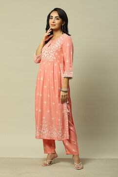 Coral LIVA Straight Printed Kurta Palazzo Suit Set image number 3