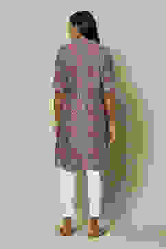 Grey LIVA Straight Printed Kurta image number 4