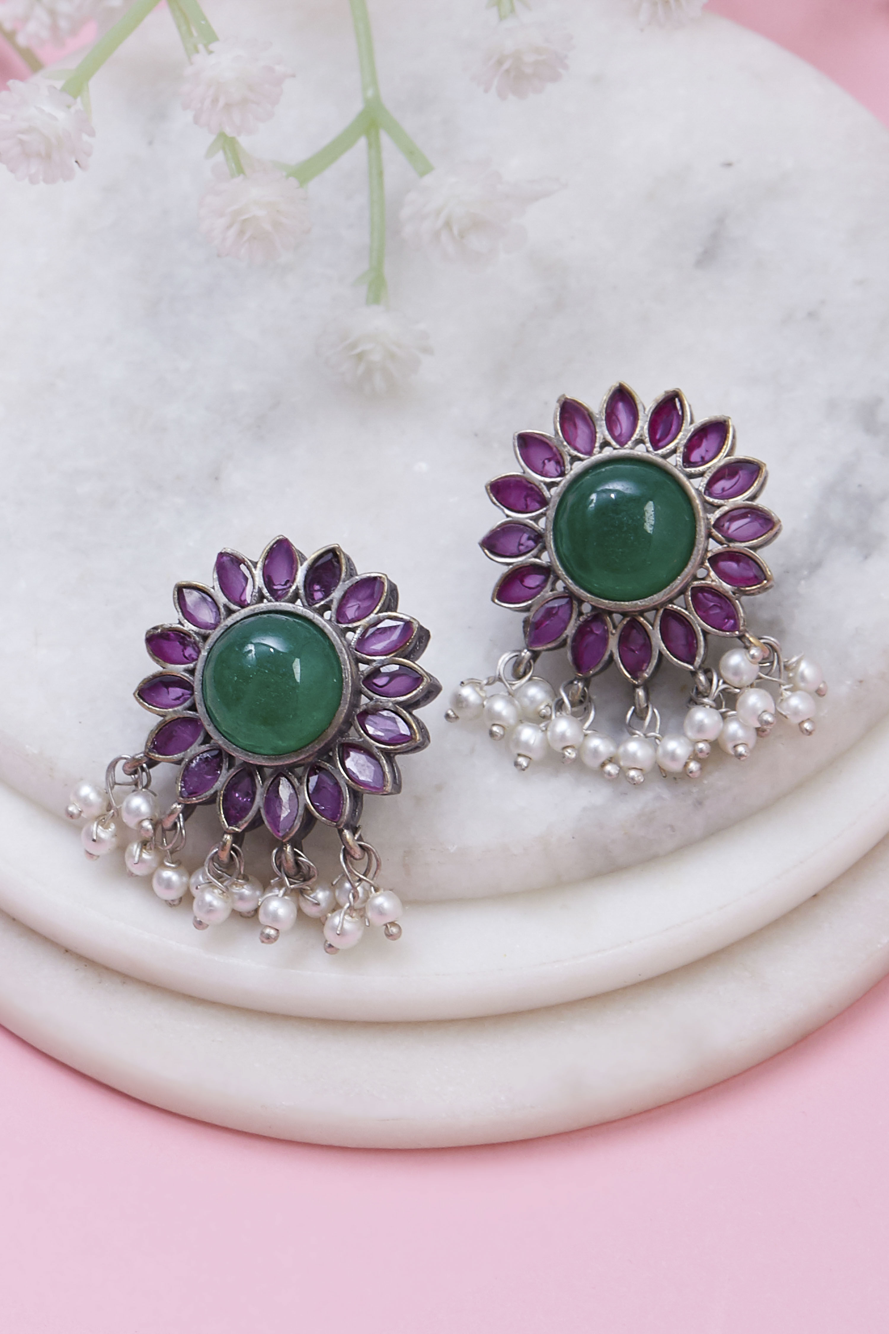 Green Pink Brass Drop & danglers image number 0