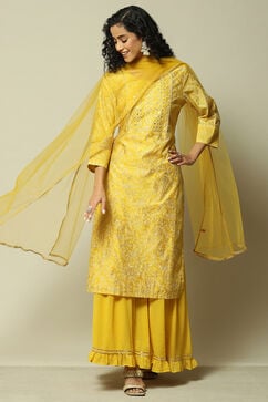 Yellow Modal Straight Printed Kurta Sharara Suit Set image number 0