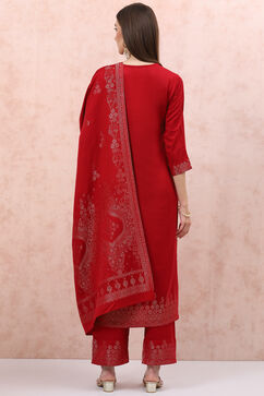 Red Art Silk Straight Suit Set image number 4